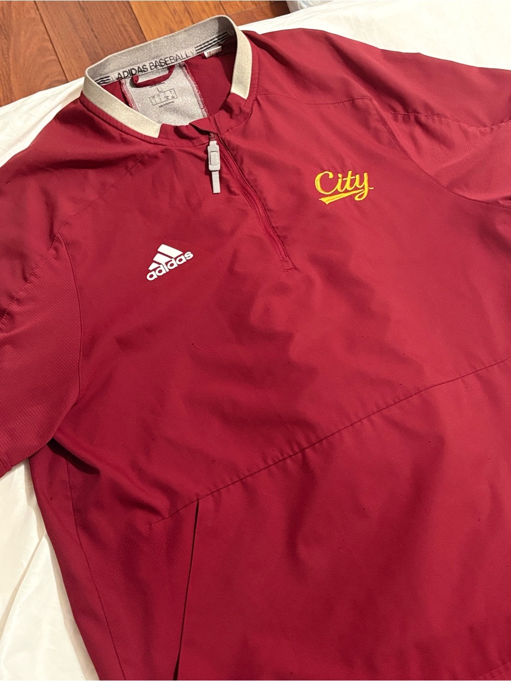 Adidas Baseball Burgundy Maroon Short Sleeve 1/4 Zip Pullover Jacket Size L
